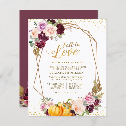 秋の愛のフローラの赤ちゃんシャワー招待 (正面/裏面)
