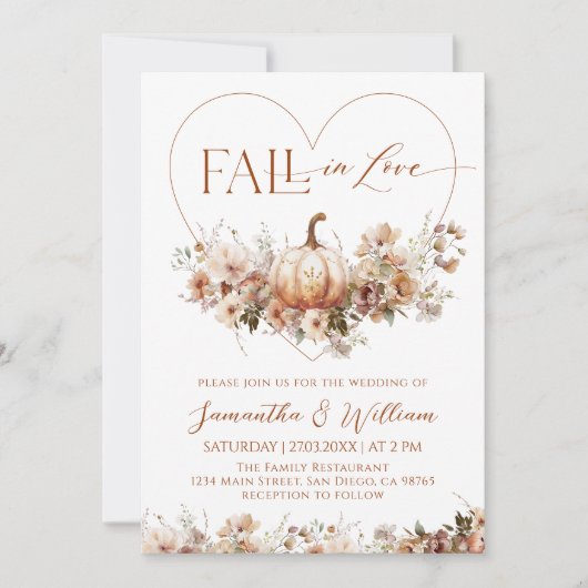 秋の愛のフローラカボチャの写真を聞結婚く 招待状 (正面)
