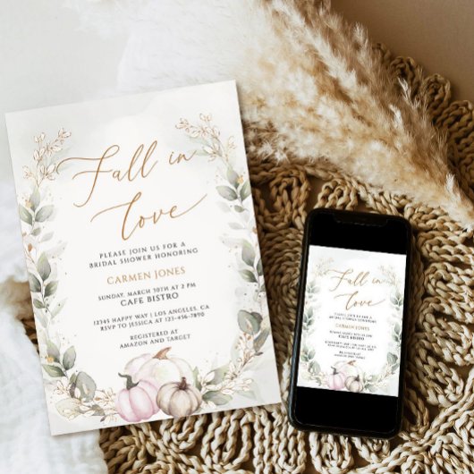 秋の愛のブライダルシャワー招待状、パンプキン 招待状