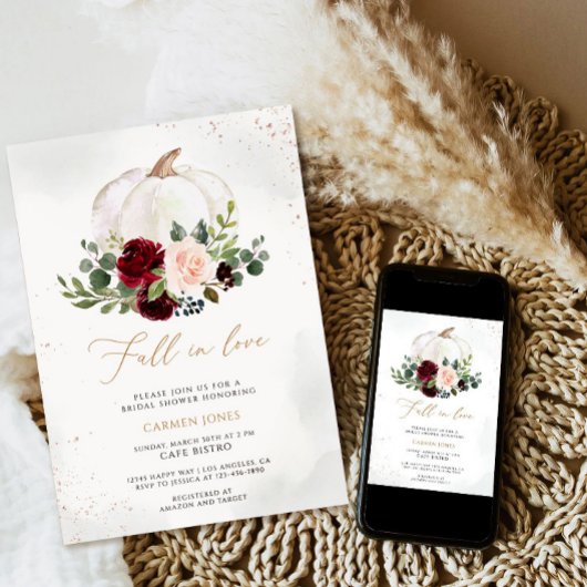 秋の愛のブライダルシャワー招待，フローラ 招待状