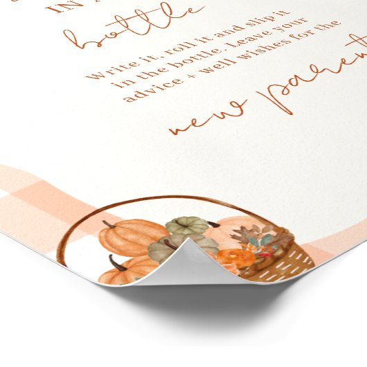 秋の愛のメッセージでボトルの赤ちゃんシャワーのサイン ポスター (角)