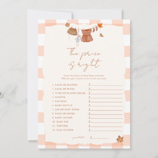秋の愛の価格は右ベビーシャワーゲーム 招待状 (正面)