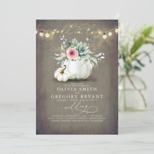 秋の愛の吸汁性のパンプキンピンク素朴ズ結婚の 招待状 (スタンド正面)