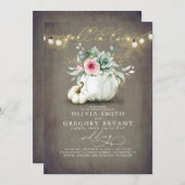 秋の愛の吸汁性のパンプキンピンク素朴ズ結婚の 招待状 (正面/裏面)