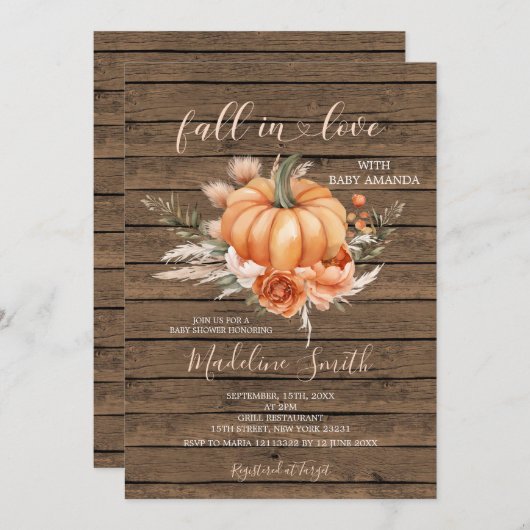 秋の愛の木素朴のカボチャと赤ちゃんシャワー 招待状 (正面/裏面)