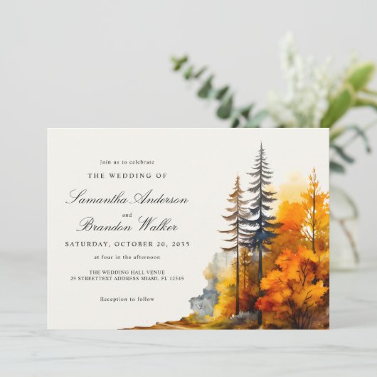 秋の愛の水の色の秋の森招待状 セーブザデート (スタンド正面)