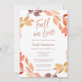 秋の愛の水の色の葉ブライダルシャワー 招待状 (正面)