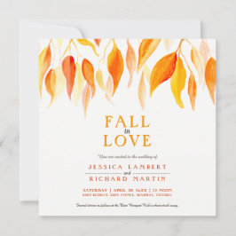 秋の愛の水の色オレンジの葉の正方形結婚の 招待状