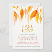 秋の愛の水の色オレンジ葉の結婚 招待状 (正面)