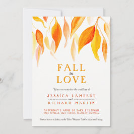 秋の愛の水の色オレンジ葉の結婚 招待状