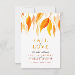 秋の愛の水の色オレンジ赤秋の結婚式 出欠カード