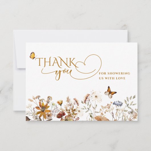 秋の愛の水色ワイルドフラワーベビーシャワー サンキューカード (正面)