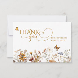 秋の愛の水色ワイルドフラワーベビーシャワー サンキューカード