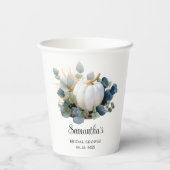 秋の愛の白いカボチャと緑 紙コップ (裏面)