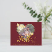 秋の愛の秋ブルゴーニュ金ゴールド日付を保存 ポストカード (スタンド正面)