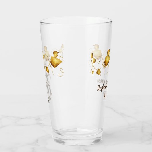 秋の愛の秋結婚の名前と日付 タンブラーグラス (左)