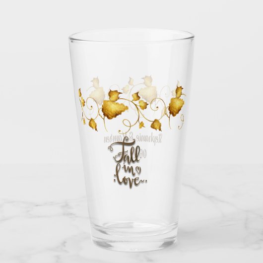 秋の愛の秋結婚の名前と日付 タンブラーグラス (正面)