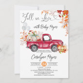 秋の愛の赤いカボチャのピックアップトラック赤ちゃんシャワー 招待状 (正面)