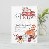 秋の愛の赤いカボチャのピックアップトラック赤ちゃんシャワー 招待状 (スタンド正面)