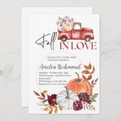 秋の愛の赤いカボチャのピックアップトラック赤ちゃんシャワー 招待状 (正面/裏面)