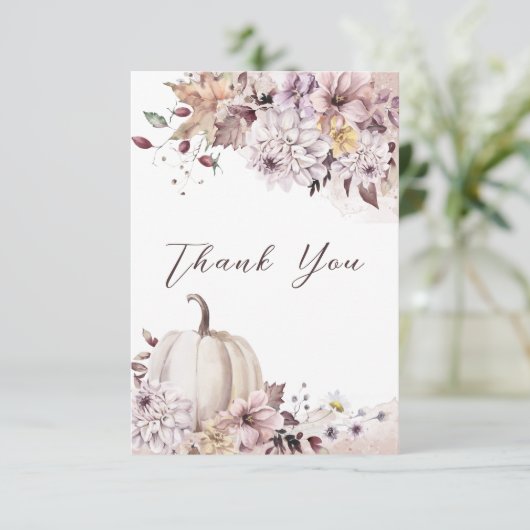 秋の愛の赤ちゃんシャワーの葉カボチャあなた感謝していを発見 サンキューカード (スタンド正面)