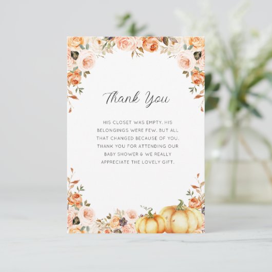 秋の愛の赤ちゃんシャワー感謝していユー サンキューカード (スタンド正面)