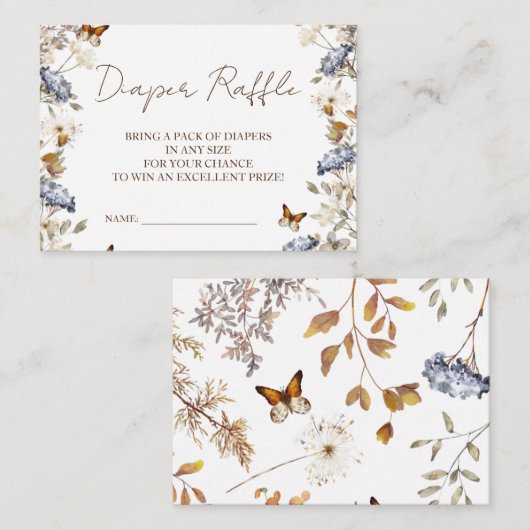 秋の愛の赤ちゃんシャワー、フローラおむつラッフル エンクロージャーカード (正面/裏面)