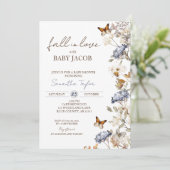 秋の愛の赤ちゃんシャワー、紅葉、青 招待状 (スタンド正面)