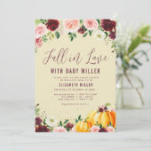 秋の愛の赤面バーガンディフローラベビーシャワー 招待状 (スタンド正面)