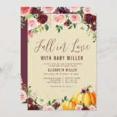 秋の愛の赤面バーガンディフローラベビーシャワー 招待状 (正面/裏面)