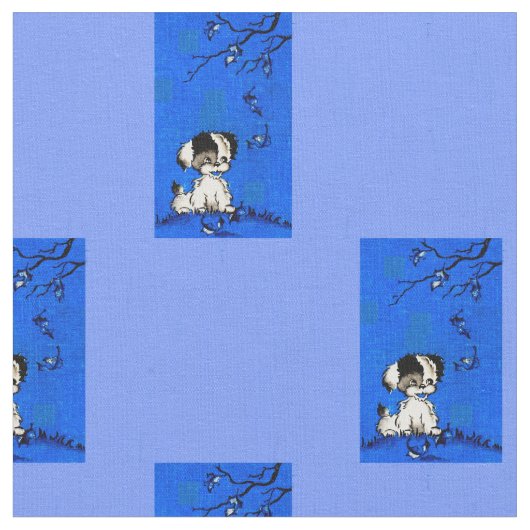 秋の愛らしい子犬プリント ファブリック (クローズアップ)