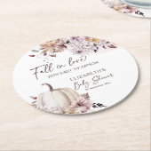 秋の愛パステルbohoパンプキンベイビーシャワーの好意 ラウンドペーパーコースター (アングル)