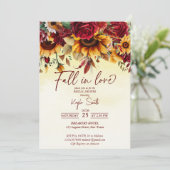 秋の愛ブルゴーニュバラひまわりブライダル 招待状 (スタンド正面)