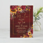 秋の愛ブルゴーニュバラひまわりブライダル 招待状 (スタンド正面)
