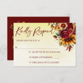 秋の愛ブルゴーニュバラひまわり結婚花 出欠カード (正面/裏面)