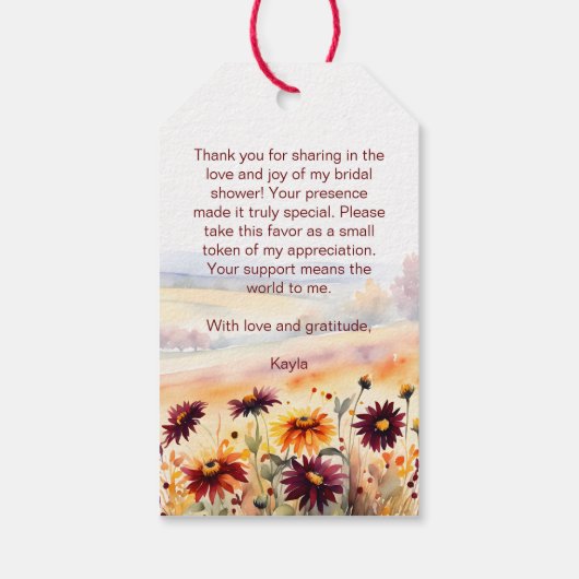 秋の愛ブルゴーニュdahliasブライダルシャワーの好意 ギフトタグ (裏面)