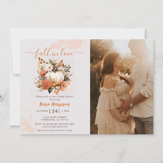 秋の愛ワイルドフラワーパターン赤ちゃんシャワー写真 招待状 (正面)