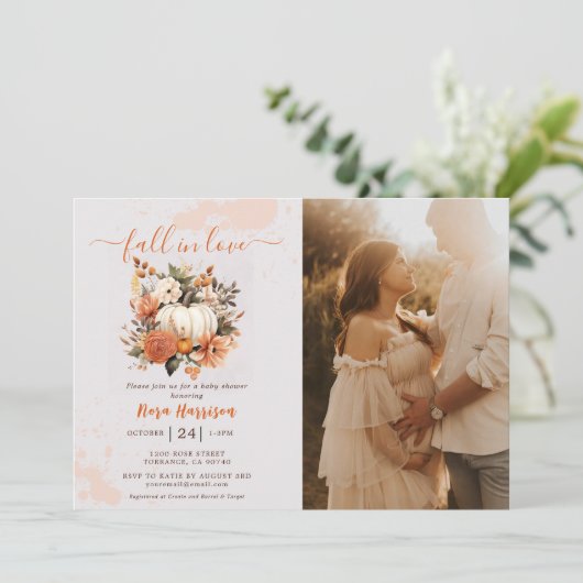 秋の愛ワイルドフラワーパターン赤ちゃんシャワー写真 招待状 (スタンド正面)