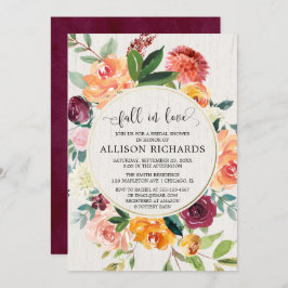 秋の愛素朴フローラ葉ブライダルシャワー 招待状