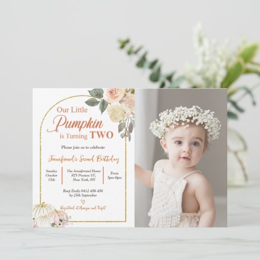 秋の愛2nd誕生日さび花かぼちゃ 招待状 (スタンド正面)