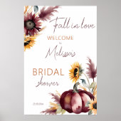 秋の愛bohoかぼちゃひまわり花の歓迎サイン ポスター (正面)