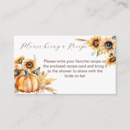 秋の愛bohoかぼちゃヒマワリブライダルシャワー エンクロージャーカード (正面)