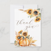 秋の愛bohoかぼちゃヒマワリブライダルシャワー サンキューカード (正面)