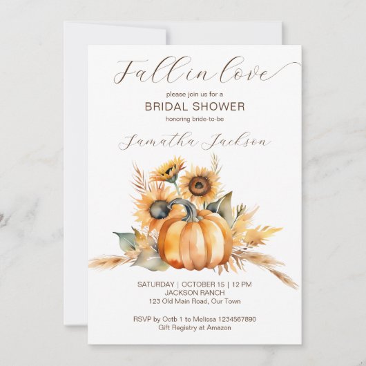 秋の愛bohoかぼちゃヒマワリブライダルシャワー 招待状 (正面)