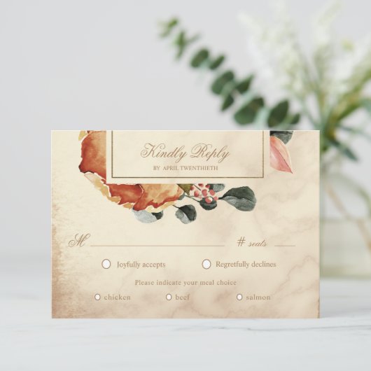 秋の感じエレガントフローラRSVP食事の選択カード 出欠カード (スタンド正面)