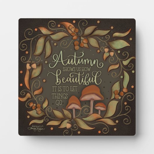 秋の感動的引用文の離れキノコ フォトプラーク (正面)