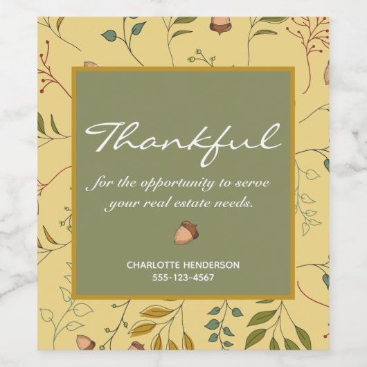 秋の感謝の実在不動産クライアントの感謝 ワインラベル (シングルラベル)