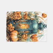 秋の感謝祭かぼちゃのランタンハーベスト フリースブランケット (正面(横))