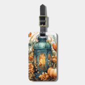 秋の感謝祭かぼちゃのランタンハーベスト ラゲッジタグ (正面縦)