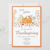 秋の感謝祭の水彩カボチャ&フクロウ 招待状 (正面)